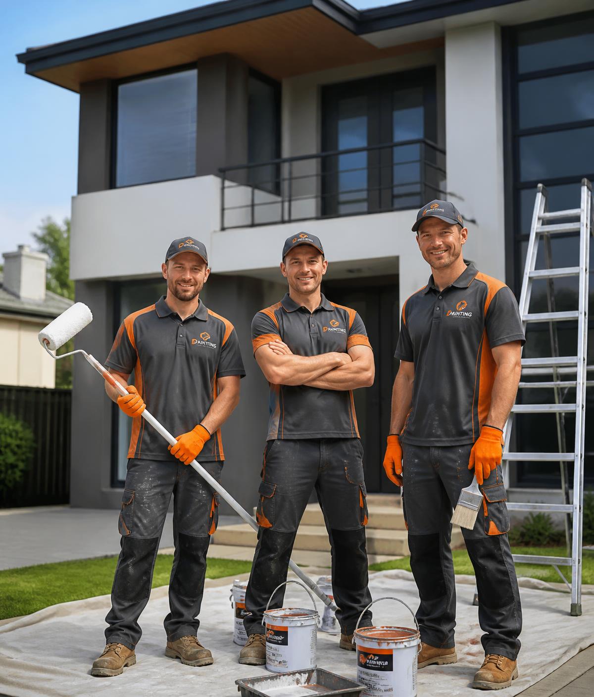 Equipe da Projeta Pinturas & Reformas em frente a residência pintada